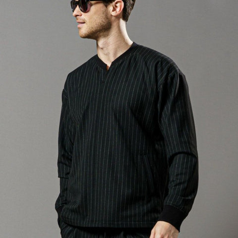 【wjk ダブルジェイケー】 irregular V-neck pull-over BLACK stripe